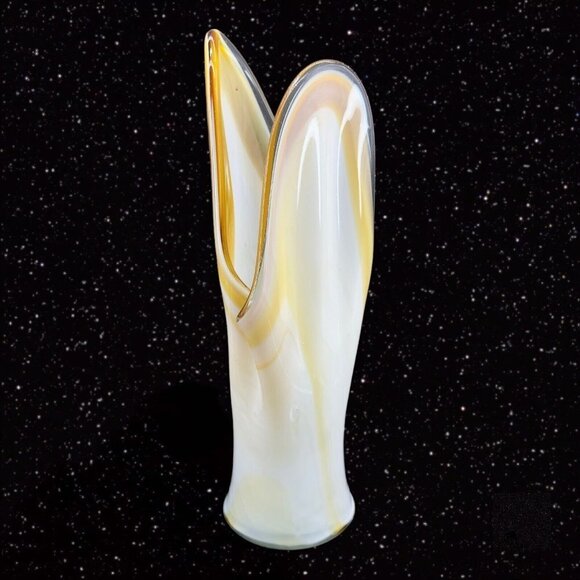 Hand Blown Swung Style Art Glass Vase Hand Made Amber Yellow Tall 14"T 4"W VTG - Picture 15 of 16